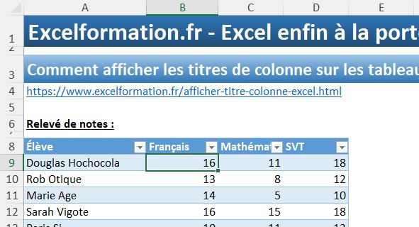 Garder Titre De Colonne Sur Nouvelle Page Excel