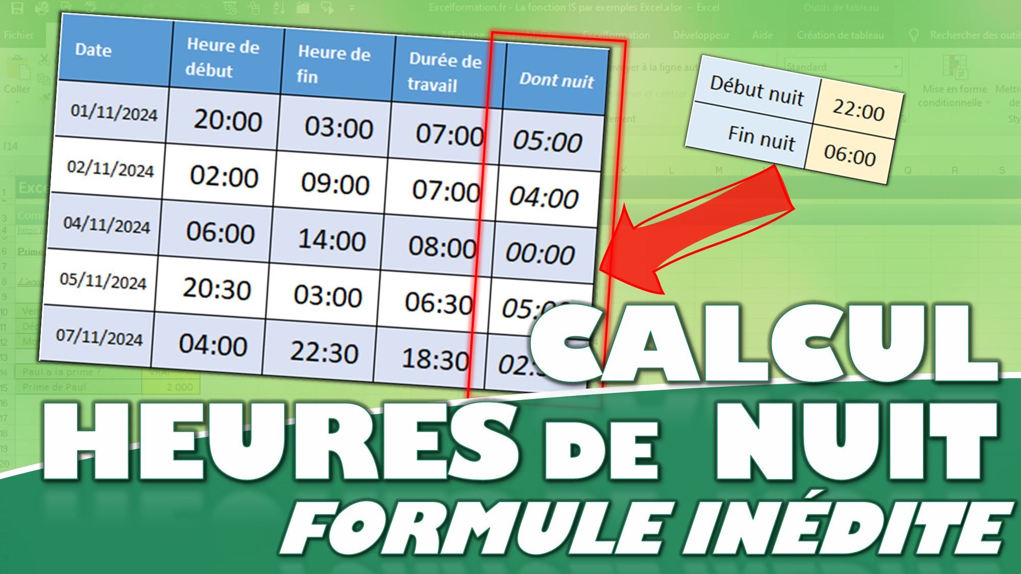 Comment calculer les Heures de Nuit dans Excel? Excel formation