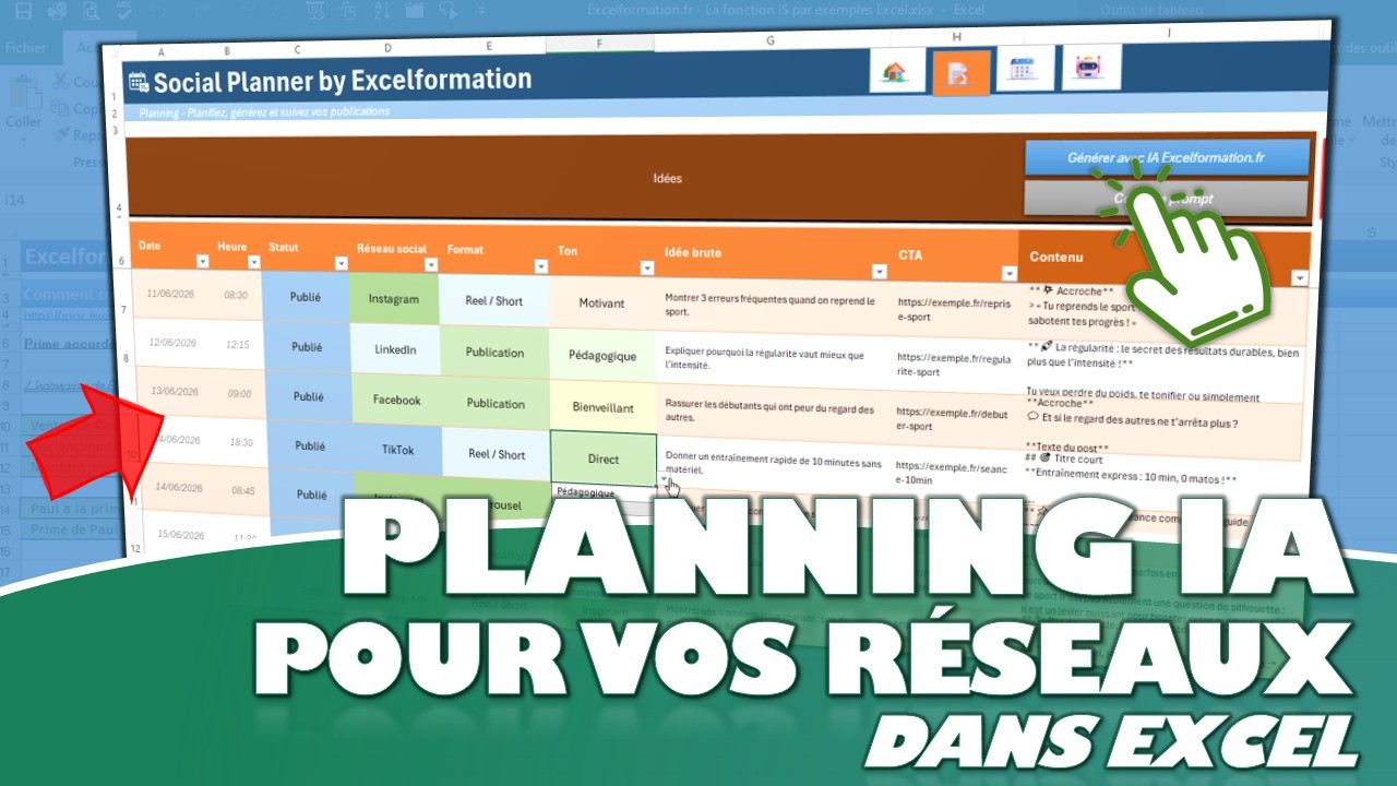 J’ai créé le planning Excel qui prépare vos publications à votre place : organisation de vos posts, idées et prompts IA
