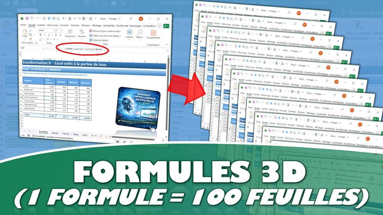 Additionner plusieurs feuilles Excel avec une seule formule 3D